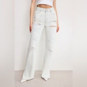Good American Distressed Wide-Leg Jeans in Light Wash White